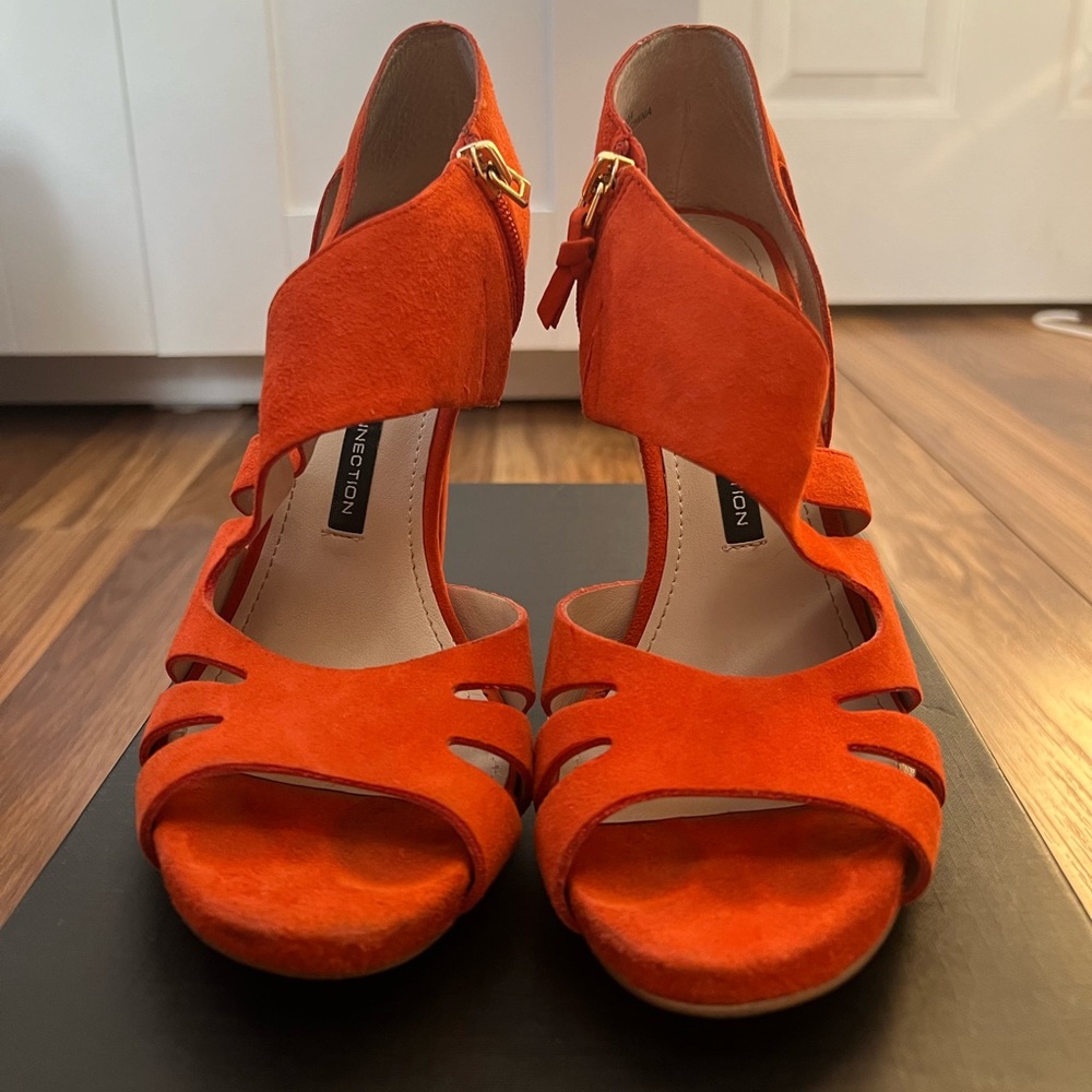 French Connection open toe heels size 7-7.5 Orange
